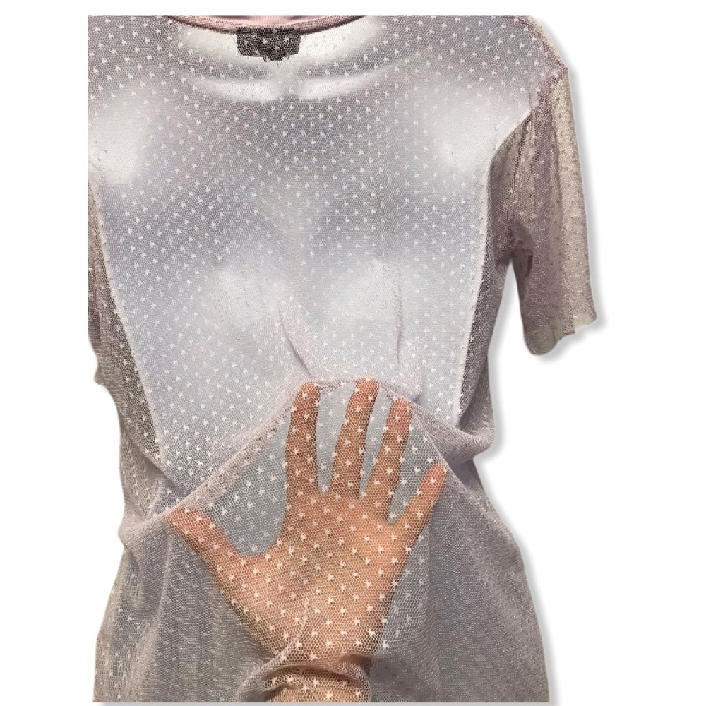 TopShop | Lilac Mesh Polka Dot Chic T-Shirt Blouse - Picture 9 of 13